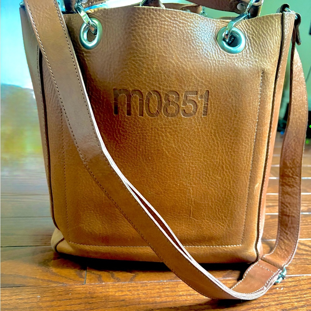 MO851 Embossed Tan Leather Shoulder Bag
